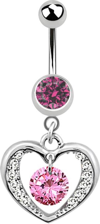 Produktbild Star Piercing Banane silber mit Kristallherz pink (Chirurgenstahl 316L, ohne Messing)