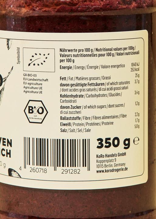 Valori nutrizionali e ingredienti KoRo Crema spalmabile biologica con olive nere (4200 g)