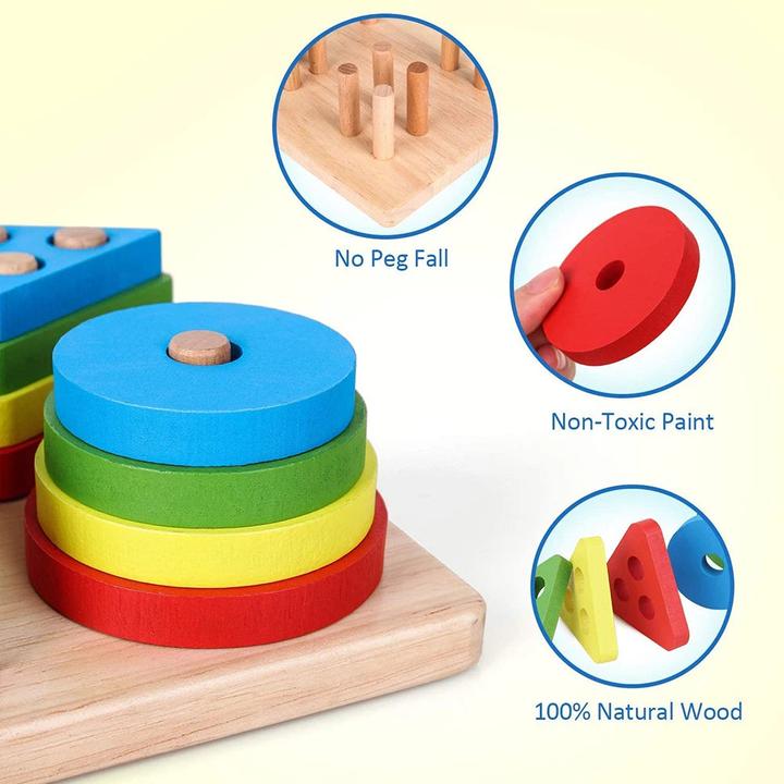 Produktbild Activity Board Hölzerne Sortieren und Stapeln Spielzeug pädagogisches Lernen Vorschule Farbe Erkennung Form Sorter