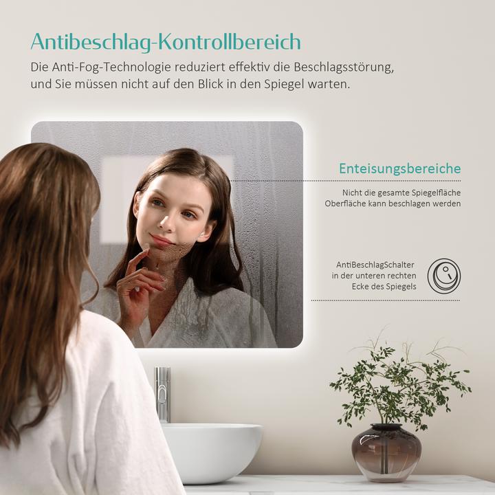 Produktbild Emke Badezimmerspiegel mit Beleuchtung 60*40cm,Beschlagfrei, 3000K/6500K,Tast Schalter