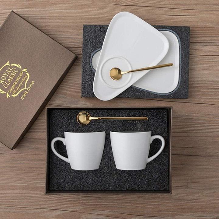 Immagine prodotto JTI Set di 2 tazze, piattini e cucchiaini - Bianco (1 x)