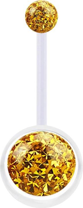 Actual product image Star Piercing Banana transparent with two crystal balls topaz epoxy protective layer (without brass, Bioflex)