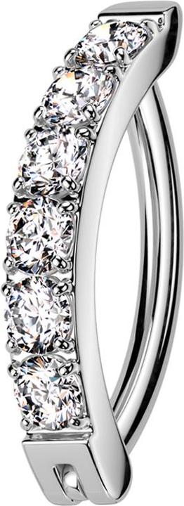 Star Piercing Banane klappbar silber Schild eine Reihe Kristalle silber (ohne Messing, Titan G23)