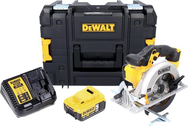 Produktbild DeWalt DCS 391 P1 Akku Handkreissäge 18 V 165 mm + 1x Akku 5,0 Ah + Ladegerät + TSTAK