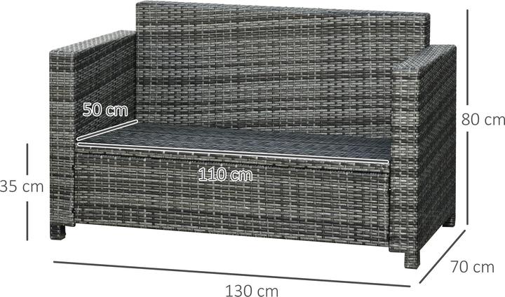 Image du produit Outsunny Canapé 2 places en rotin avec coussins