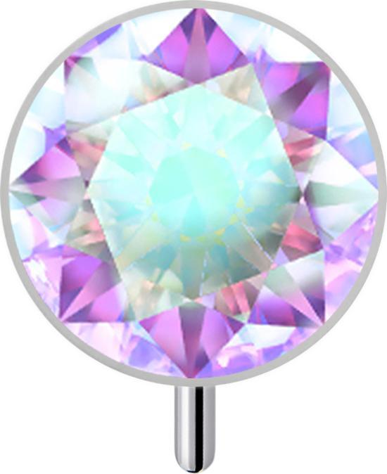 Star Piercing Threadless Halbkugel silber front mit Kristall multicolor (ohne Messing, Titan G23)