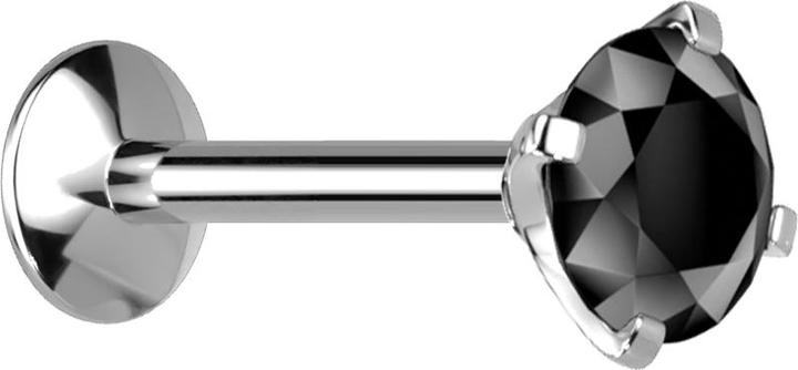 Produktbild Star Piercing Micro Innengewinde Labret UFO silber mit Kristall schwarz gefasst (Titan G23, ohne Messing)