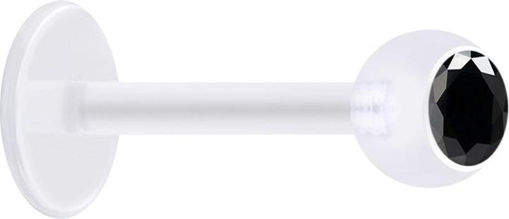 Star Piercing Micro Labret transparent mit Kugel und Kristall schwarz (ohne Messing, Bioflex)