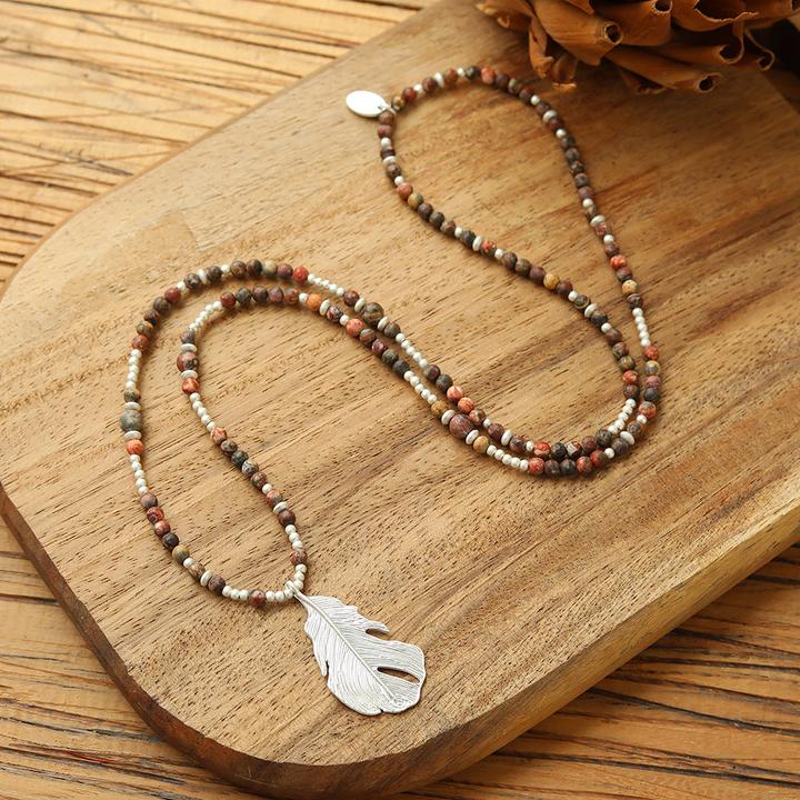 Immagine prodotto Andreani Set di gioielli "Feather" in vero diaspro leopardato (Rosso)