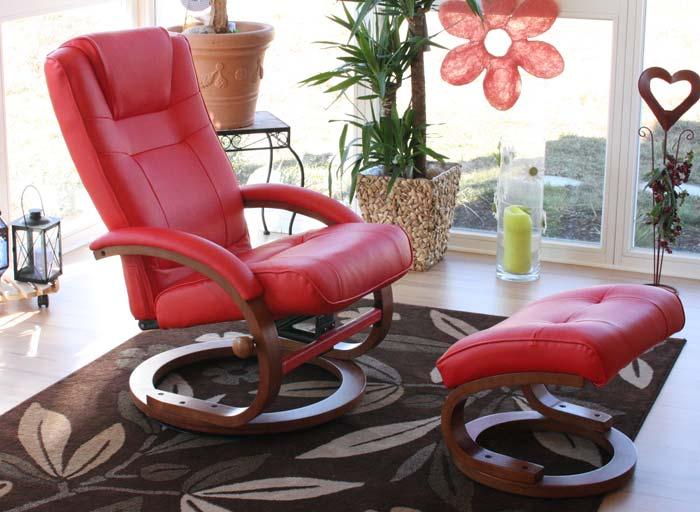 Actual product image Swisshandel24 TV armchair recliner armchair, imitation leather, with stool - red