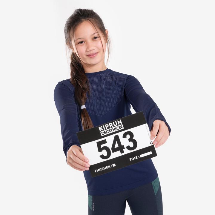 Actual product image Kiprun Kids' long-sleeved running shirt, breathable - Skincare dark blue/grey (128)