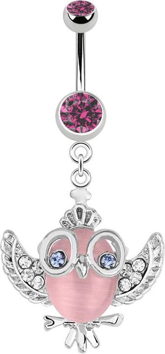 Actual product image Star Piercing Banana silver with pendant owl pink (Surgical steel 316L, without brass)