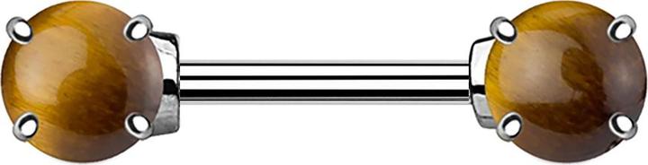 Actual product image Star Piercing Barbell mit zwei Tigerauge Stein Kugeln (Surgical steel 316L, Brass, Mineral)