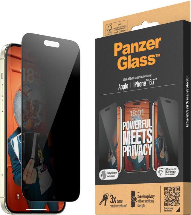 Actual product image PanzerGlass Privacy Screen Protector Ultra-Wide Fit (1 Piece, Apple iPhone 15 Plus)