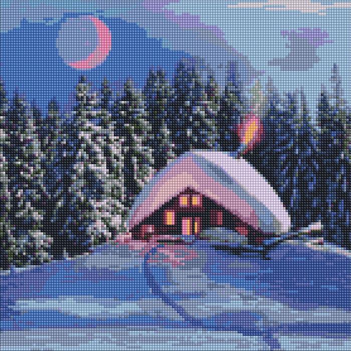 Actual product image Ideyka Diamond Painting - Snow-covered house with frame 40 x 40 cm