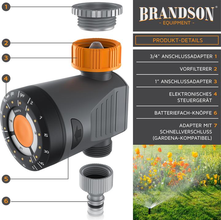 Image du produit Brandson Contrôle de l'irrigation, ordinateur d'irrigation électrique, minuterie, adaptateur 1/2" et (Ordinateur d'irrigation)