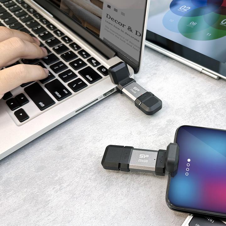 Immagine prodotto Silicon Power 64 GB, unità flash USB TYPE-A e TYPE-C, dispositivo mobile C51, argento (64 GB, USB-A, USB-C)