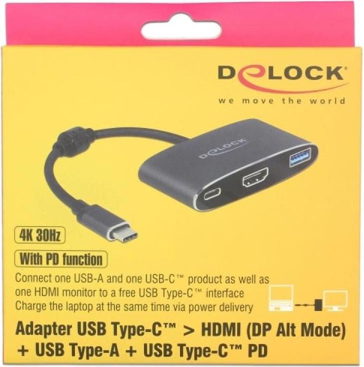 Image du produit Delock Adaptateur d'écran USB type-C vers HDMI/USB3 & PD (USB-C, USB 3.0, HDMI, 16 cm)