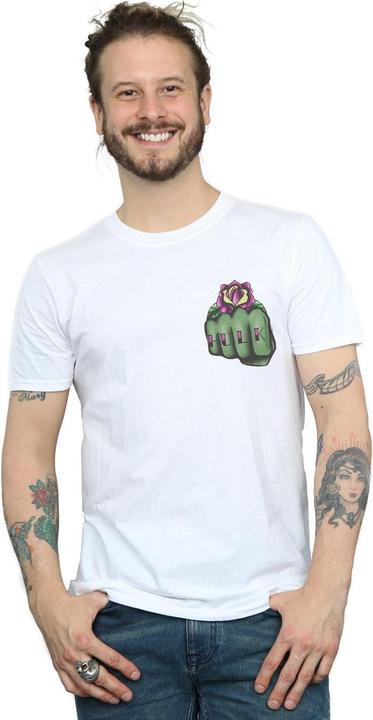 Actual product image Mens Hulk Tattoo Fist Breast Print T-Shirt (L)