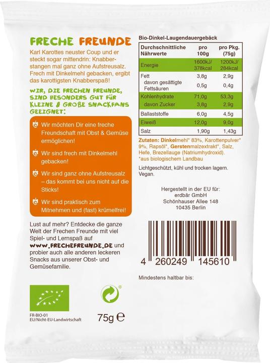 Produktbild Freche Freunde Laugensticks Karotte (75 g)