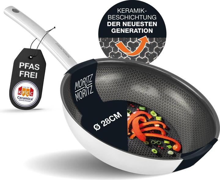 Actual product image Moritz & Moritz Stainless steel pan honeycomb structure 28cm with latest generation ceramic coating (Pan set + pot set, Stainless steel)