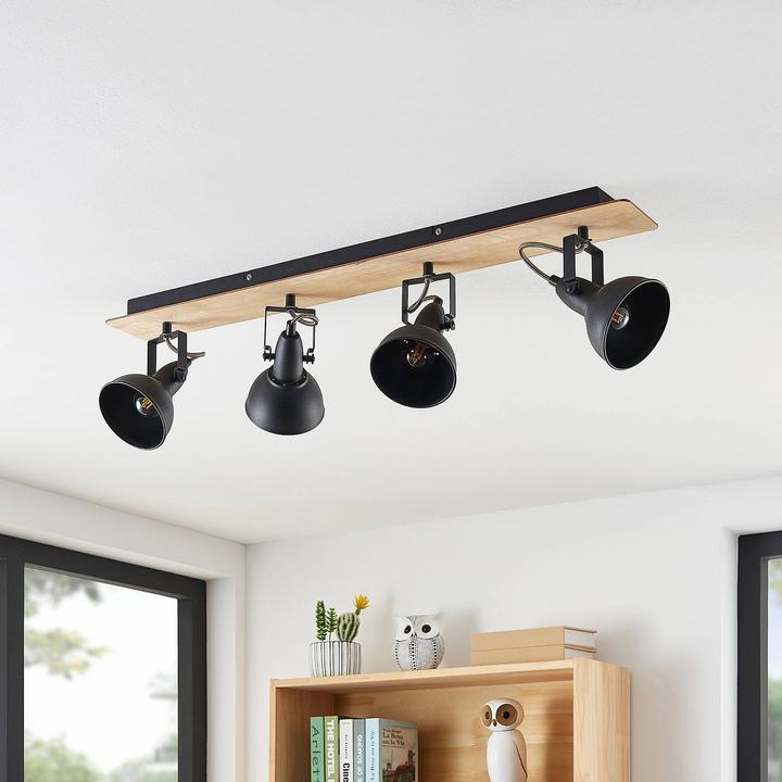 Image du produit Lindby Aylis plafonnier, noir, bois, 4 fl. (E14)