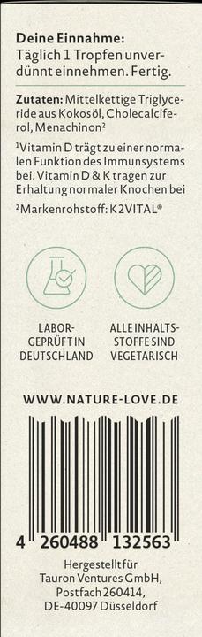Nährwerte und Zutaten Nature Love Vitamin D3 & K2