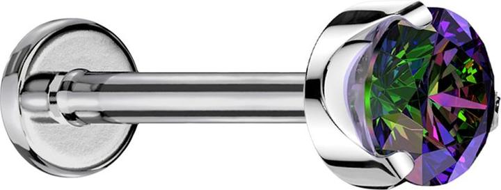 Actual product image Star Piercing Micro labret internal thread silver flat crystal dark multicolour set (without brass, Titanium G23)