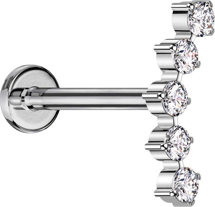 Image du produit Star Piercing Micro Labret femelle argenté courbé argenté cinq cristaux ronds argentés (sans laiton, Titane G23)