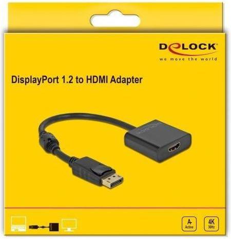 Immagine prodotto Delock Adattatore DisplayPort 1.2 maschio a HDMI femmina 4K attivo nero (HDMI, 20 cm)