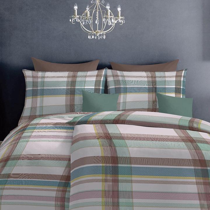 Actual product image Fleuresse Mako-Satin Bettwäsche Milano 114323 beige grün (Bedding set, 135x200 cm + 80x80 cm)