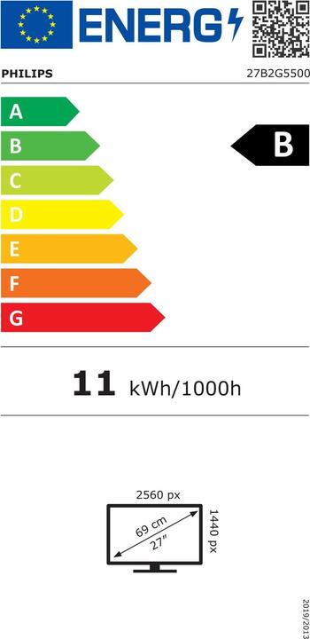 Energie-Label Philips 27B2G5500/00 Monitor 68,58cm 27Zoll QHD LED 16:9 IPS 75Hz 2xHDMI 1.4 DP 1.2 (2560 x 1440 Pixel, 27")