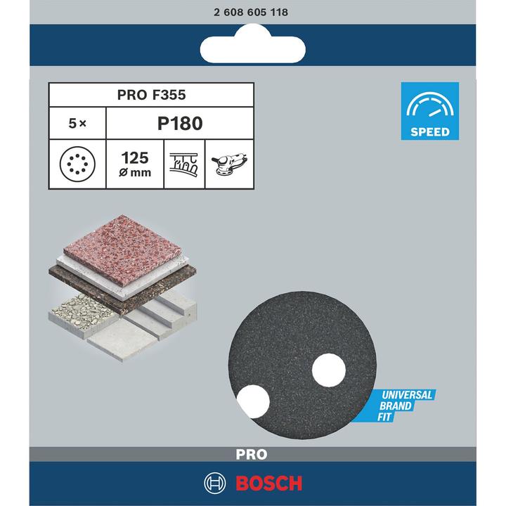 Produktbild Bosch Professional Zubehör PRO F355 Schleifblatt, 125 mm, G180 (180)
