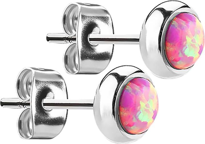 Actual product image Star Piercing Stud earrings silver with opal pink (Surgical steel 316L, without brass)