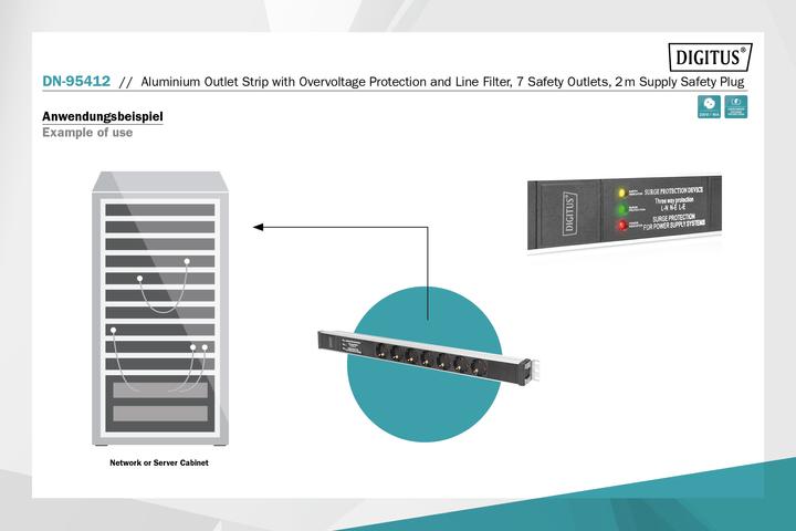 Produktbild Digitus 1U PDU 2m supply CEE 7//7