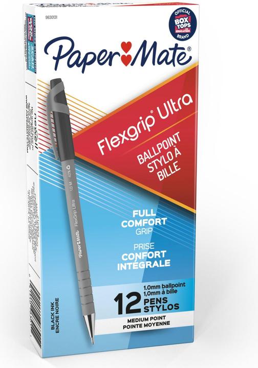 Paper Mate Flexgrip Ultra Stick Ballpoint Pen Medium 12 pieces (Black, Gray, 12 x)