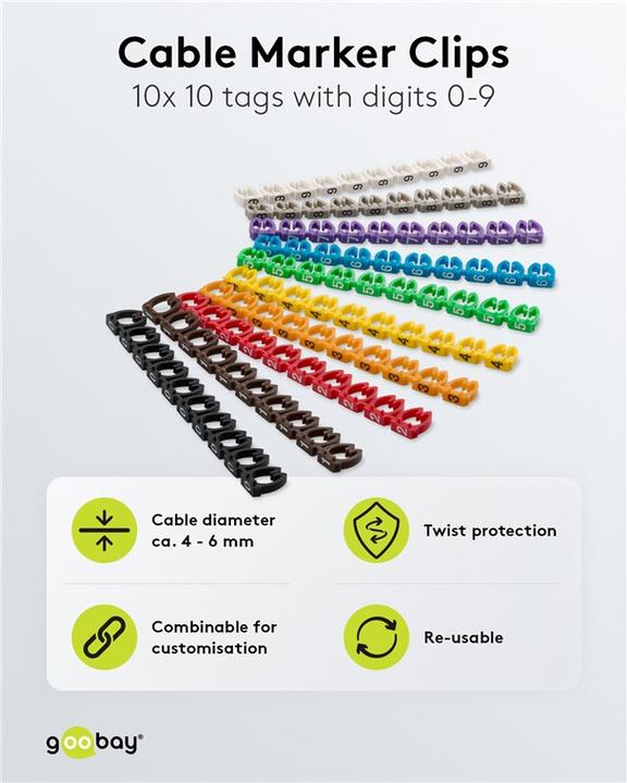 Produktbild Goobay Kabelmarker-Clips "Ziffern 0-9", für Kabeldurchmesser bis 6 mm, 6 mm