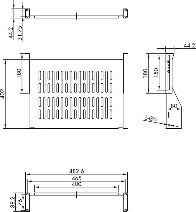 Actual product image Value 19" shelf 2he. t: 400 mm < 20 kg