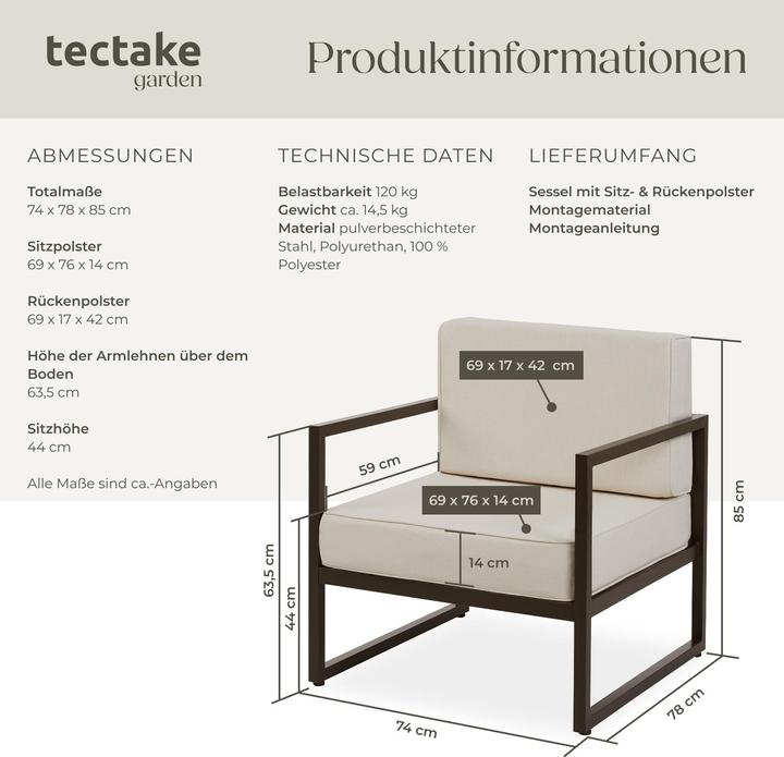 Produktbild tectake Garten-Loungesessel Comosa, XXL-Polsterung