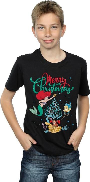 Actual product image Disney Boys Princess Ariel Merry Christmas T-Shirt (140, 146)