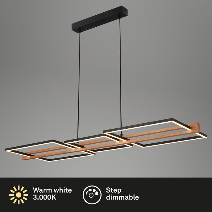 Image du produit Briloner Lampe LED suspendue, noir / bois, LED / 36W