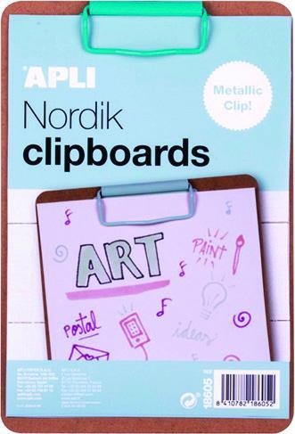 Actual product image Apli Nordik clipboard, a5 board, wood, with metal clip, pastel blue