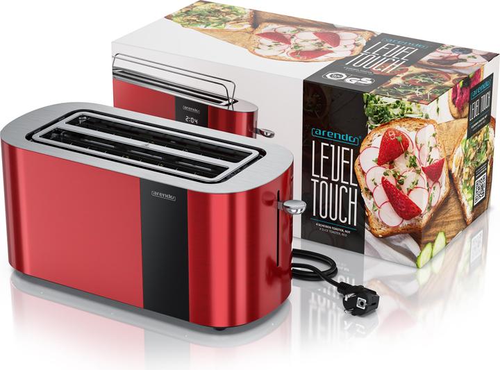 Produktbild Arendo Toaster Edelstahl 4 Scheiben Langschlitz, Bräunungsgrad & Restzeitanzeige, Touch Display, 1500 W