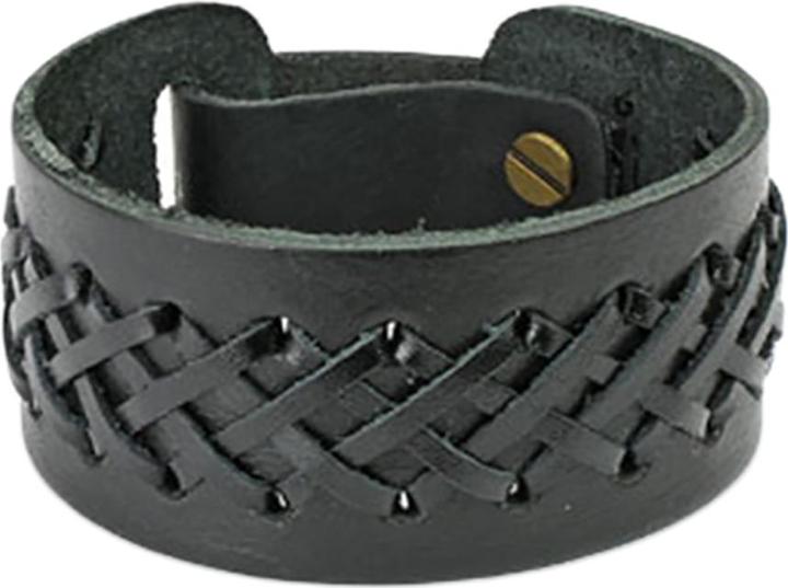 Actual product image Star Piercing Leather bracelet black laced (Leather, without brass)