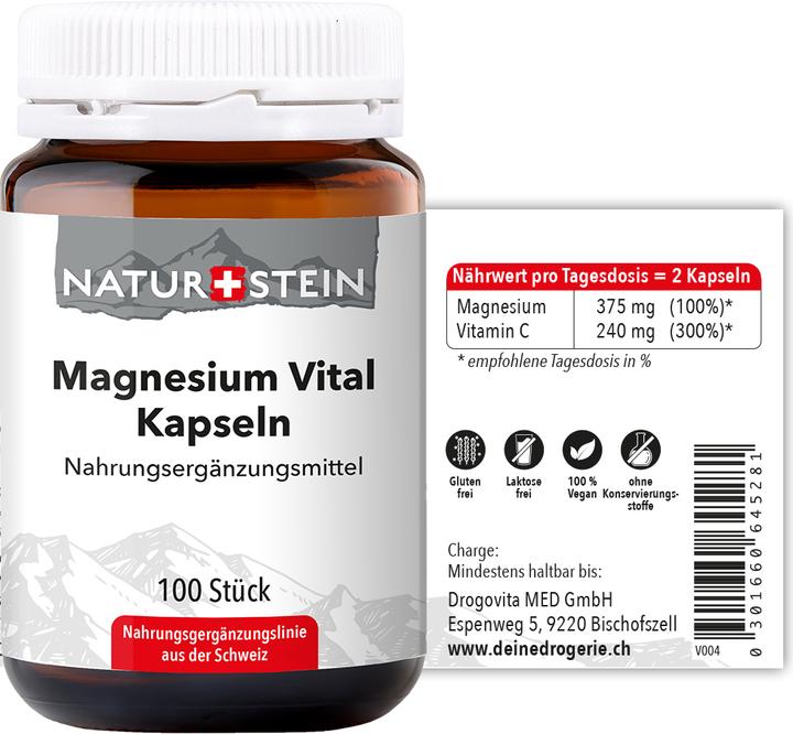 Nährwerte und Zutaten Naturstein Magnesium Vital (100 Stück, Kapseln, 168 g)