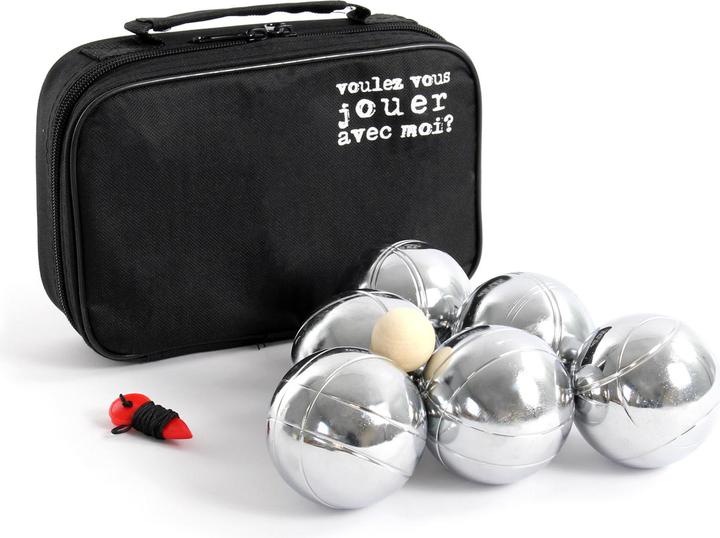 Toboli Boule Set 6 Metall Kugeln 7,3 mm mit Schweinchen, Holz Boulekugeln (6 x, 73 mm)