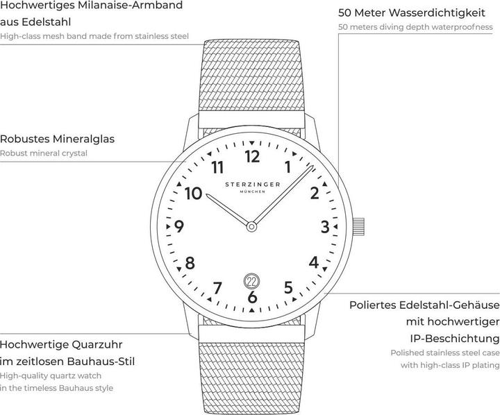Actual product image Sterzinger Mens Quartz Watch Urban Stainless Steel Grey - 30484 (Analogue wristwatch, 38 mm)