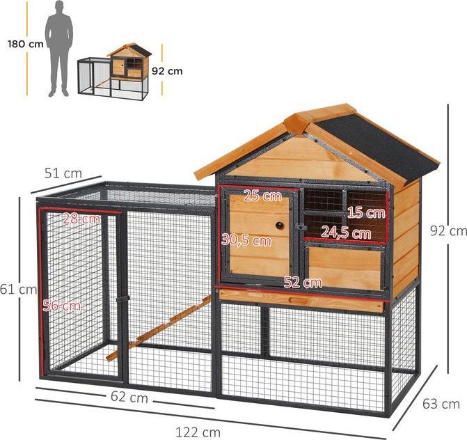 Produktbild Swisshandel24 Kaninchenstall erhöhtes Haustier Haus mit Abschliessbare Tür Outdoor Holz-Metall Hellgelb 122 x 63 x