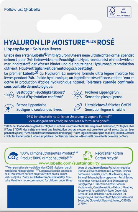 Produktbild Labello Hyaluron Lip Moisture Plus Rosé (Pflegestift, 5.20 ml)