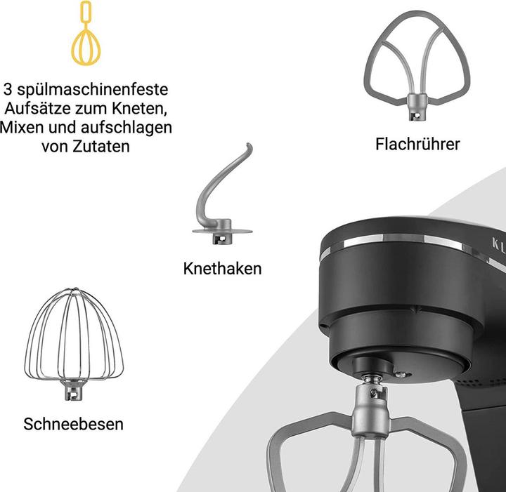 Produktbild KLAMER Küchenmaschine, Knetmaschine mit 6 Liter Edelstahl Schüssel (1800 W)
